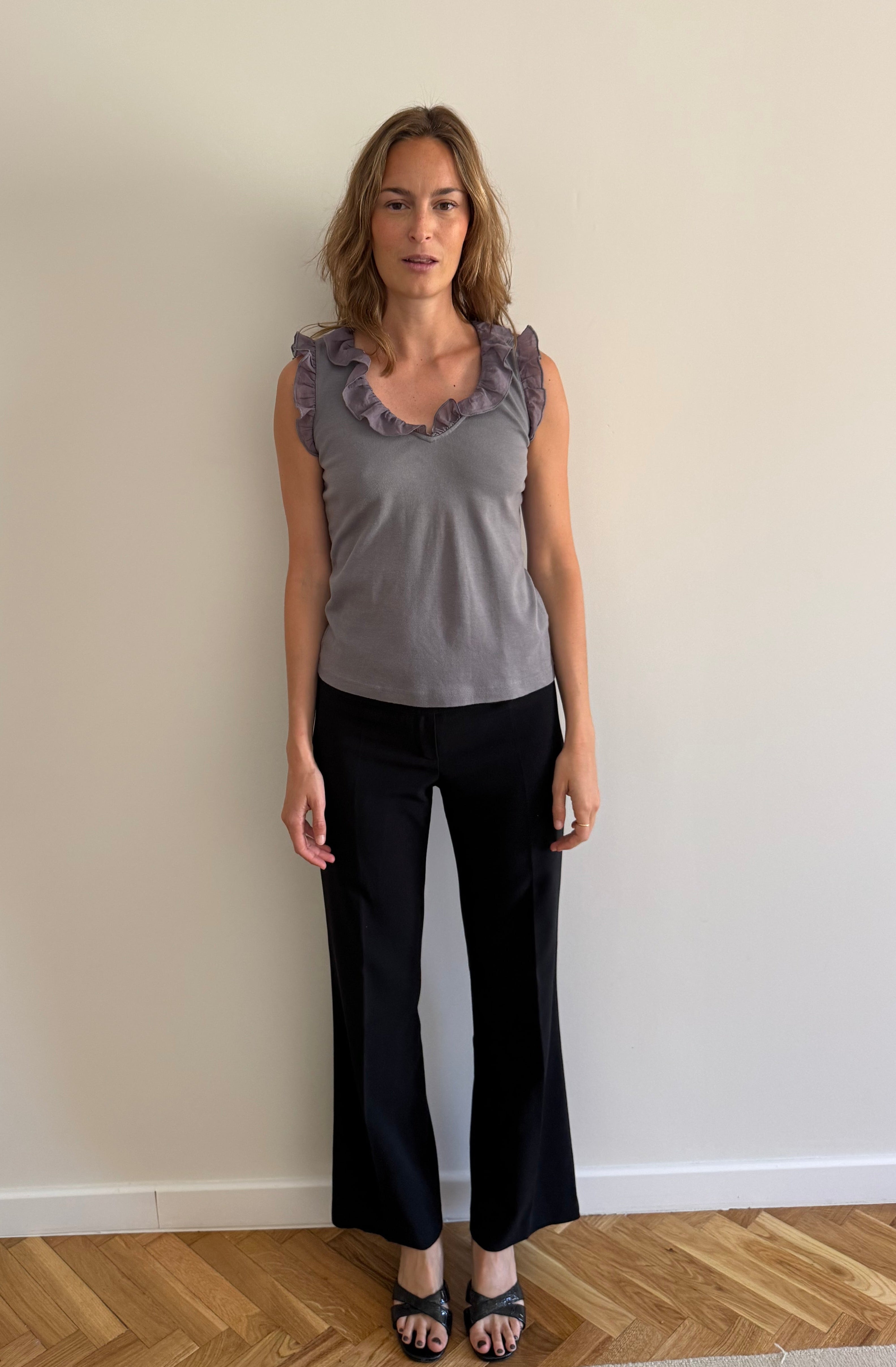 Cotton sleeveless ruffle top