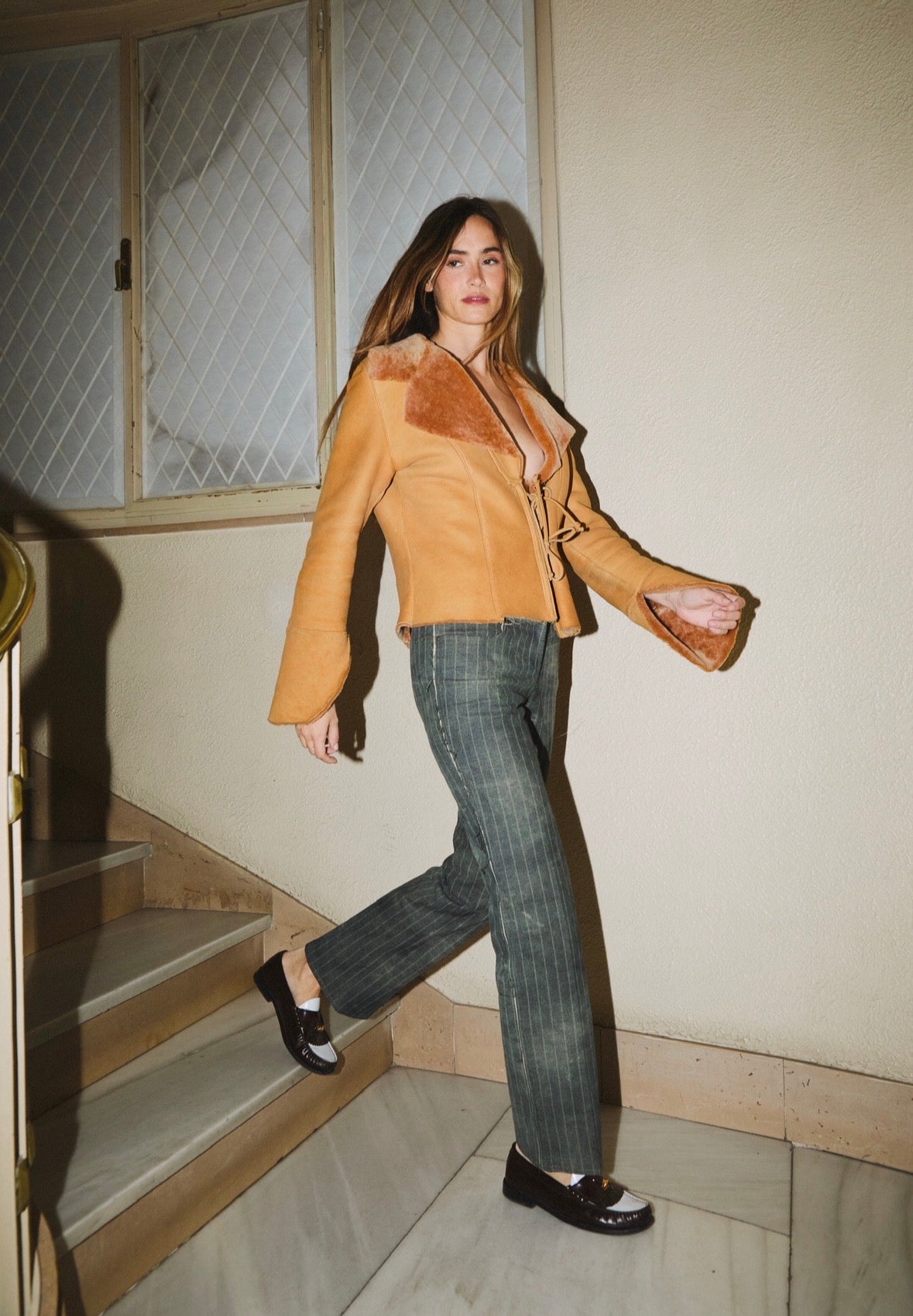Apricot shearling jacket
