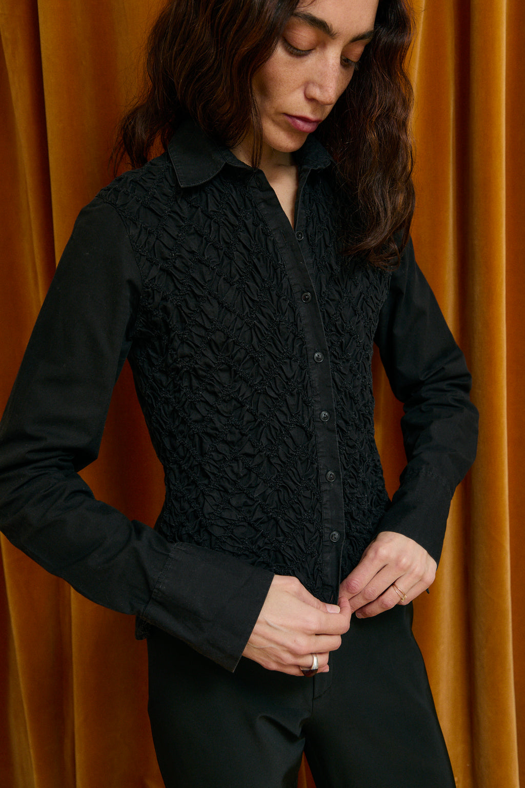 Black gathered shirt