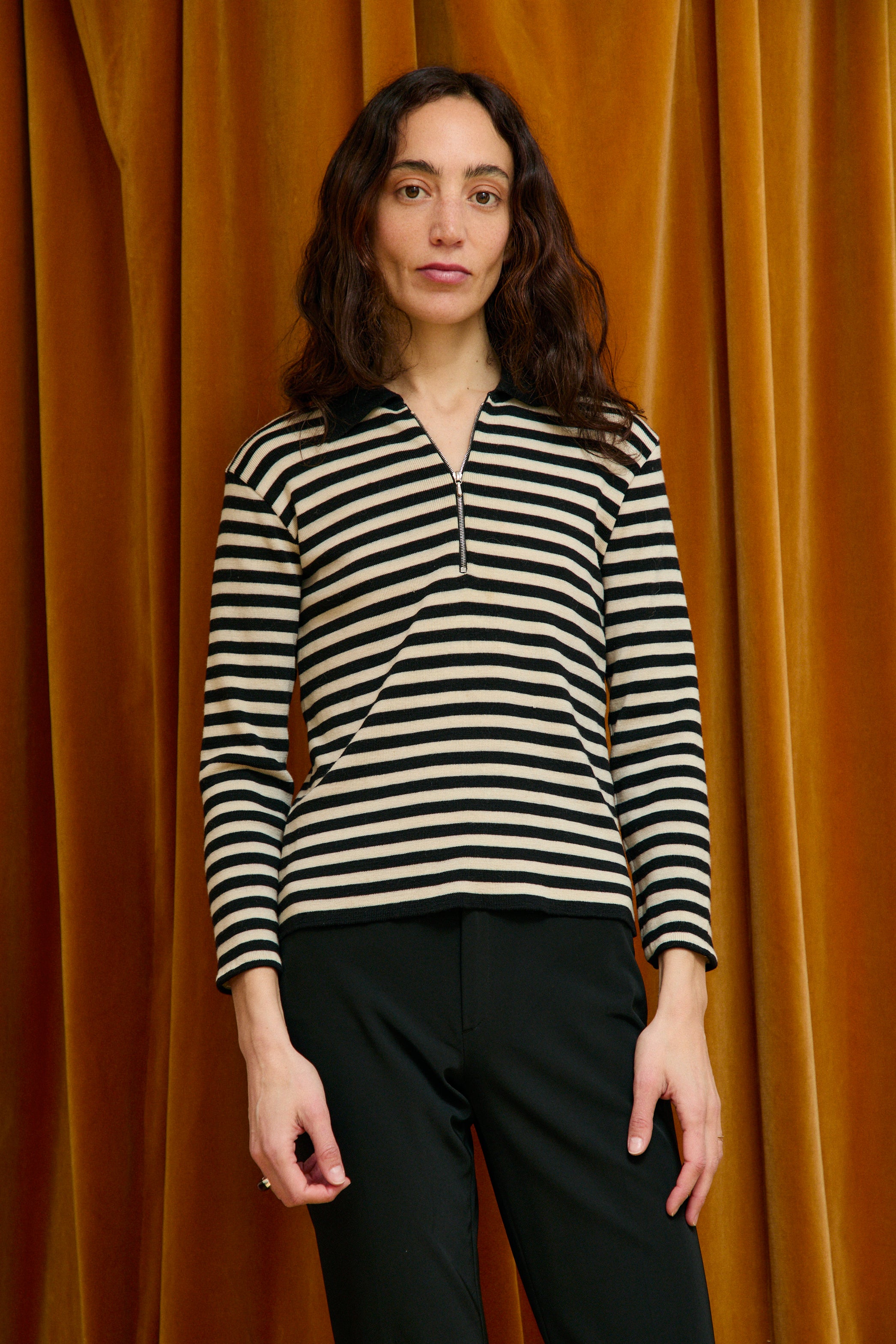 Striped quarter zip top