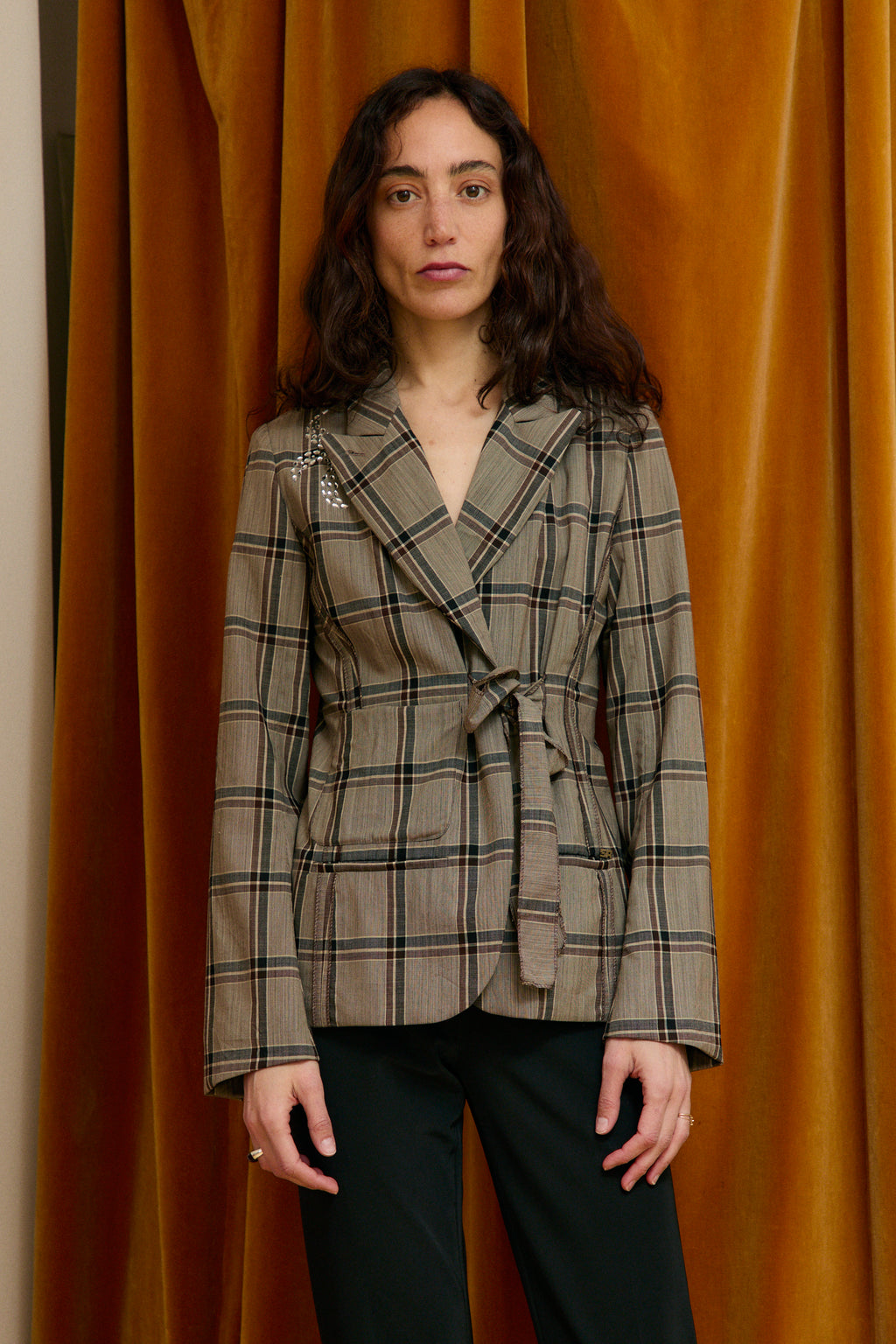 Checkered linen & silk blazer