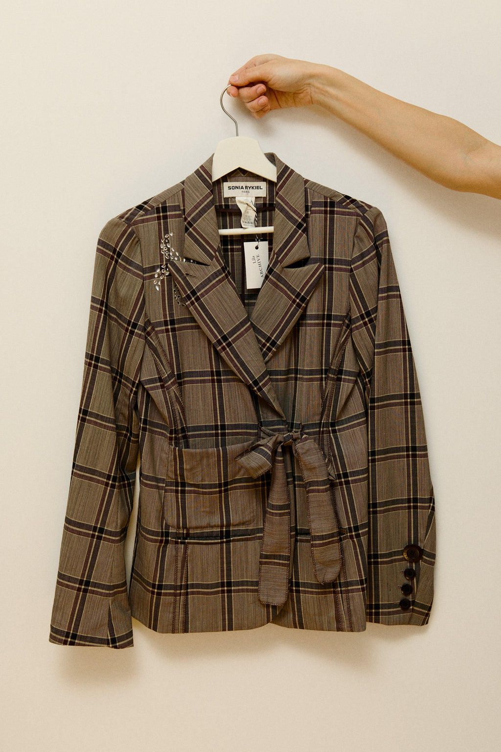 Checkered linen & silk blazer