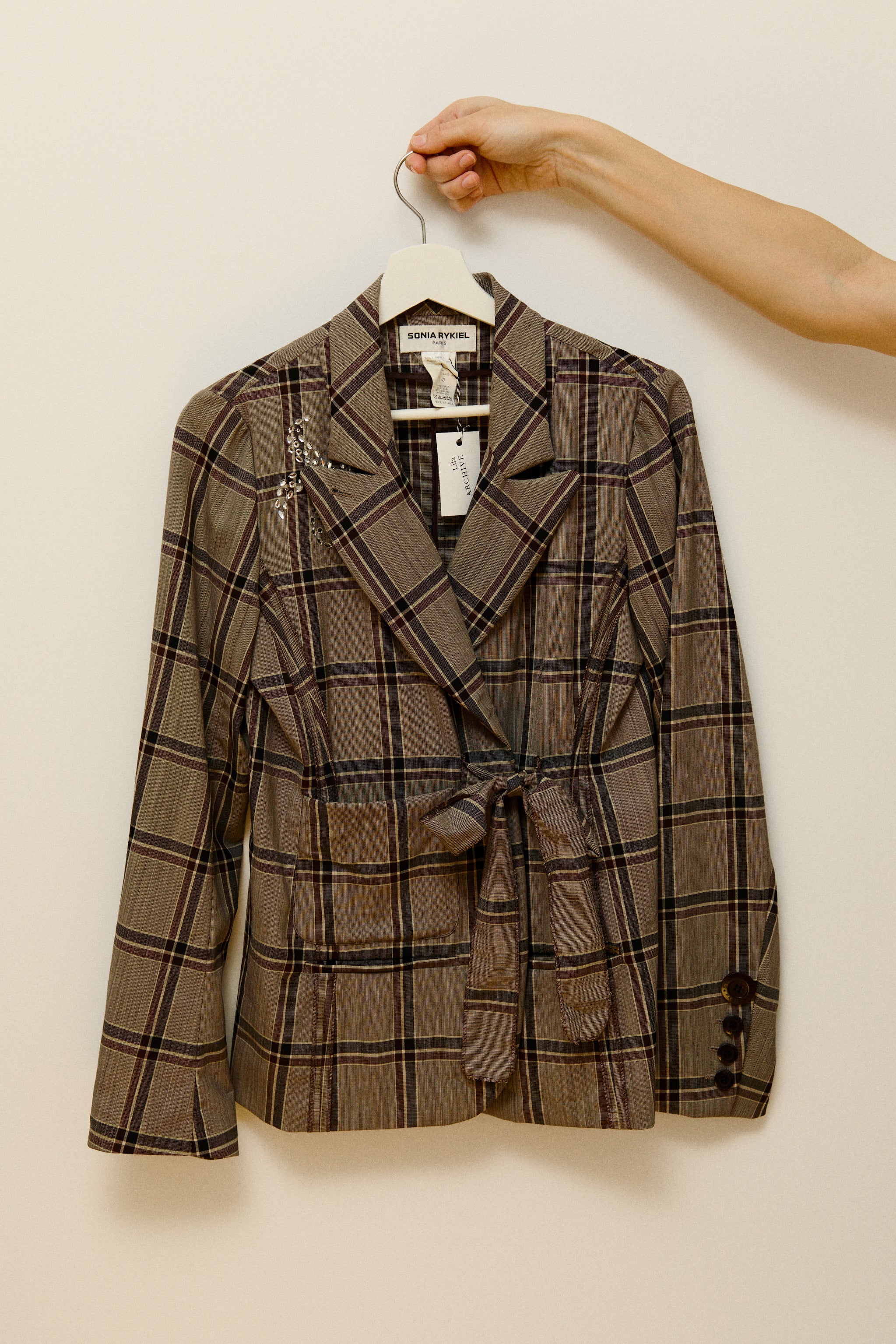 Checkered linen & silk blazer