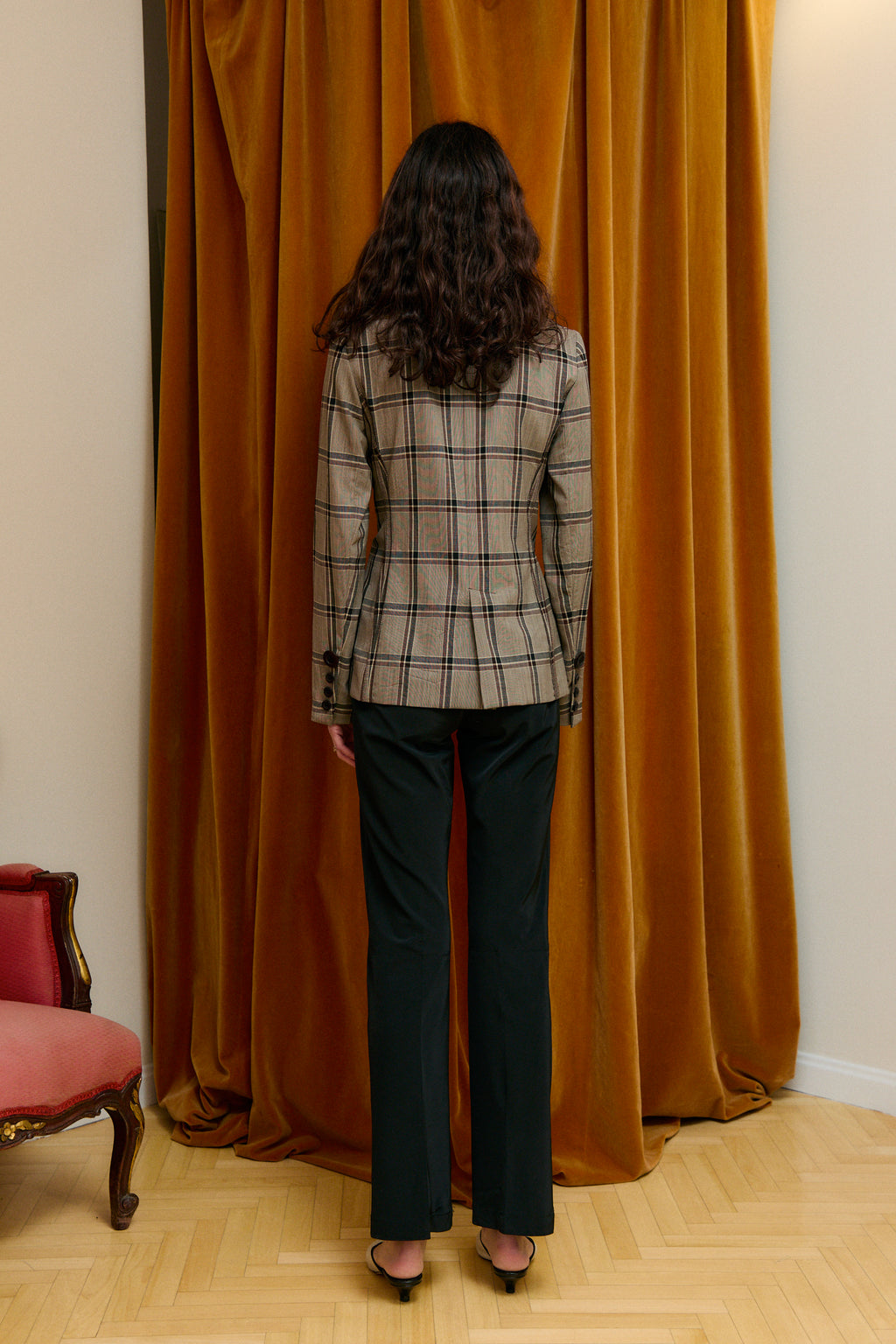 Checkered linen & silk blazer