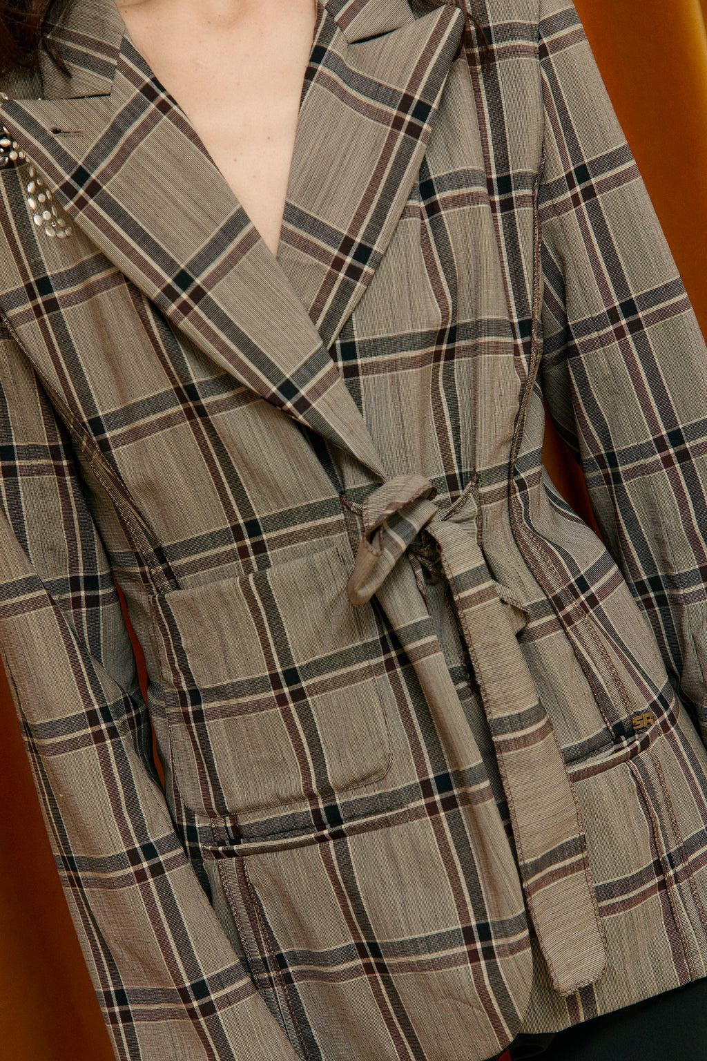 Checkered linen & silk blazer