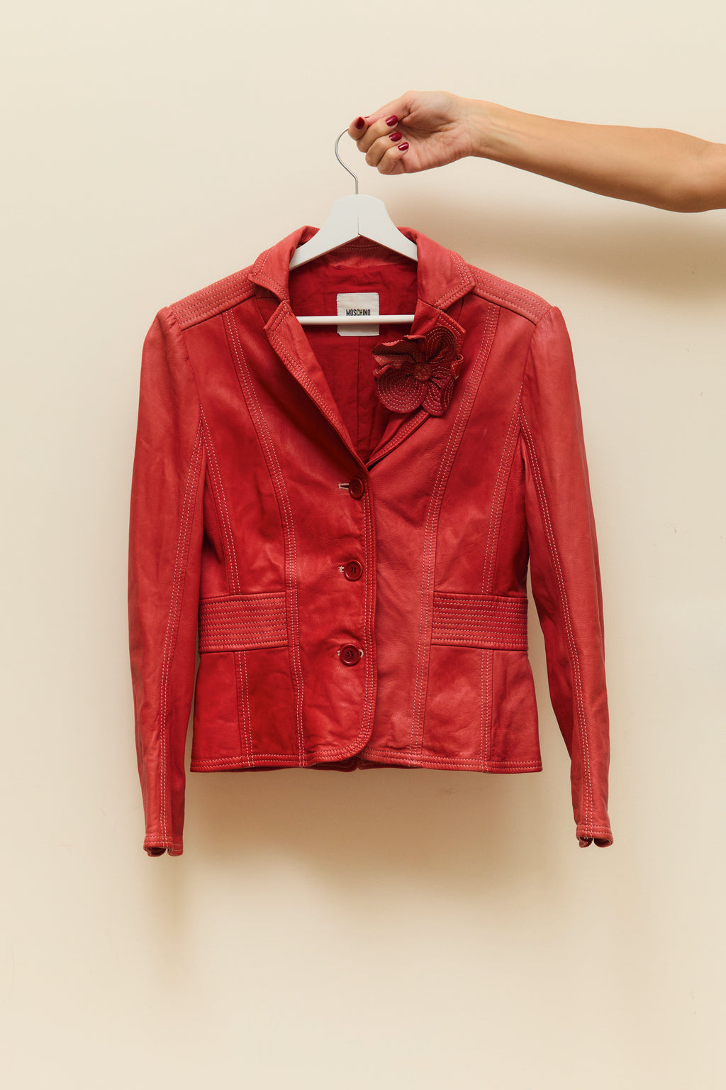 Leather blazer with flower