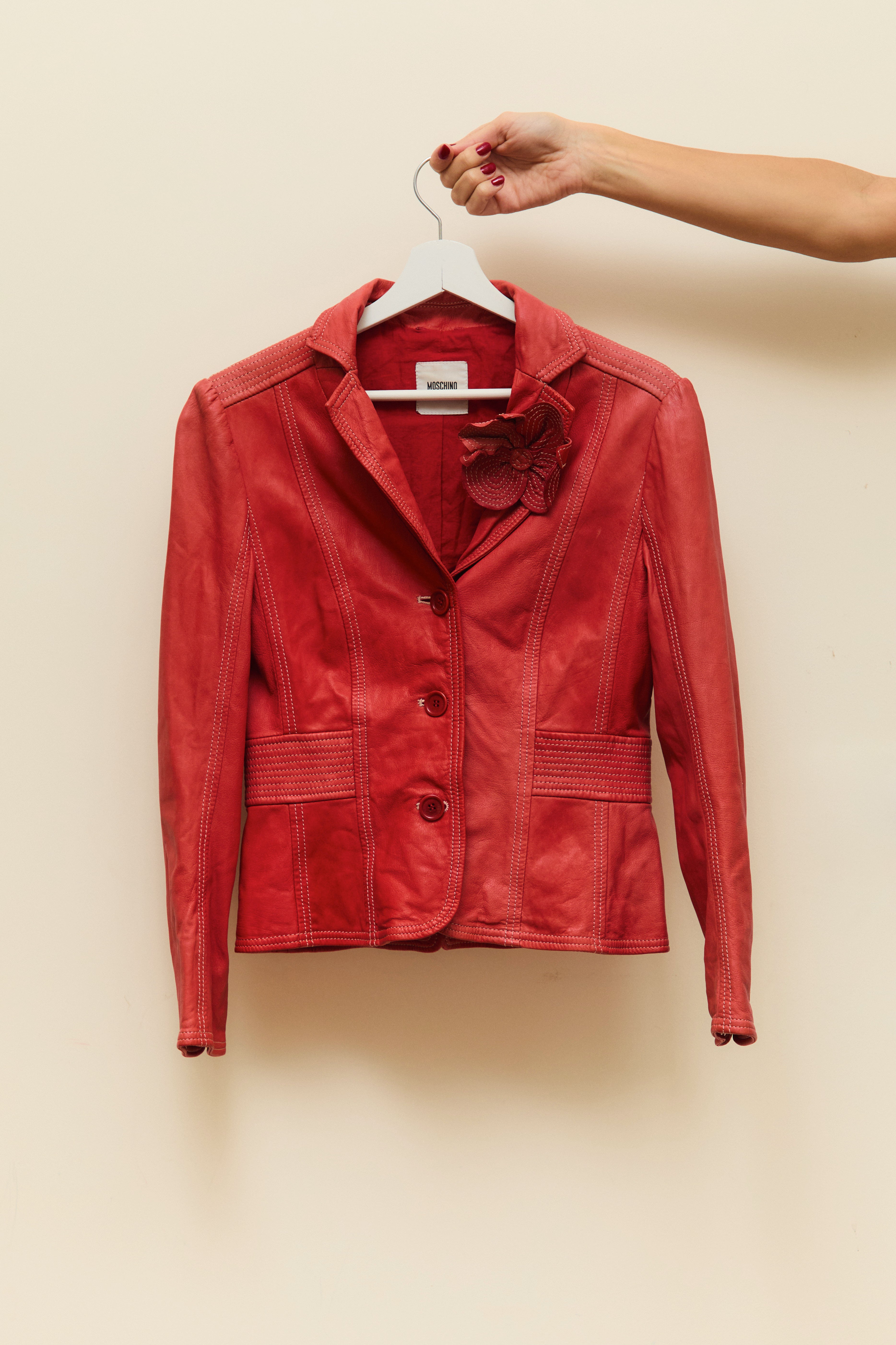 Leather blazer with flower