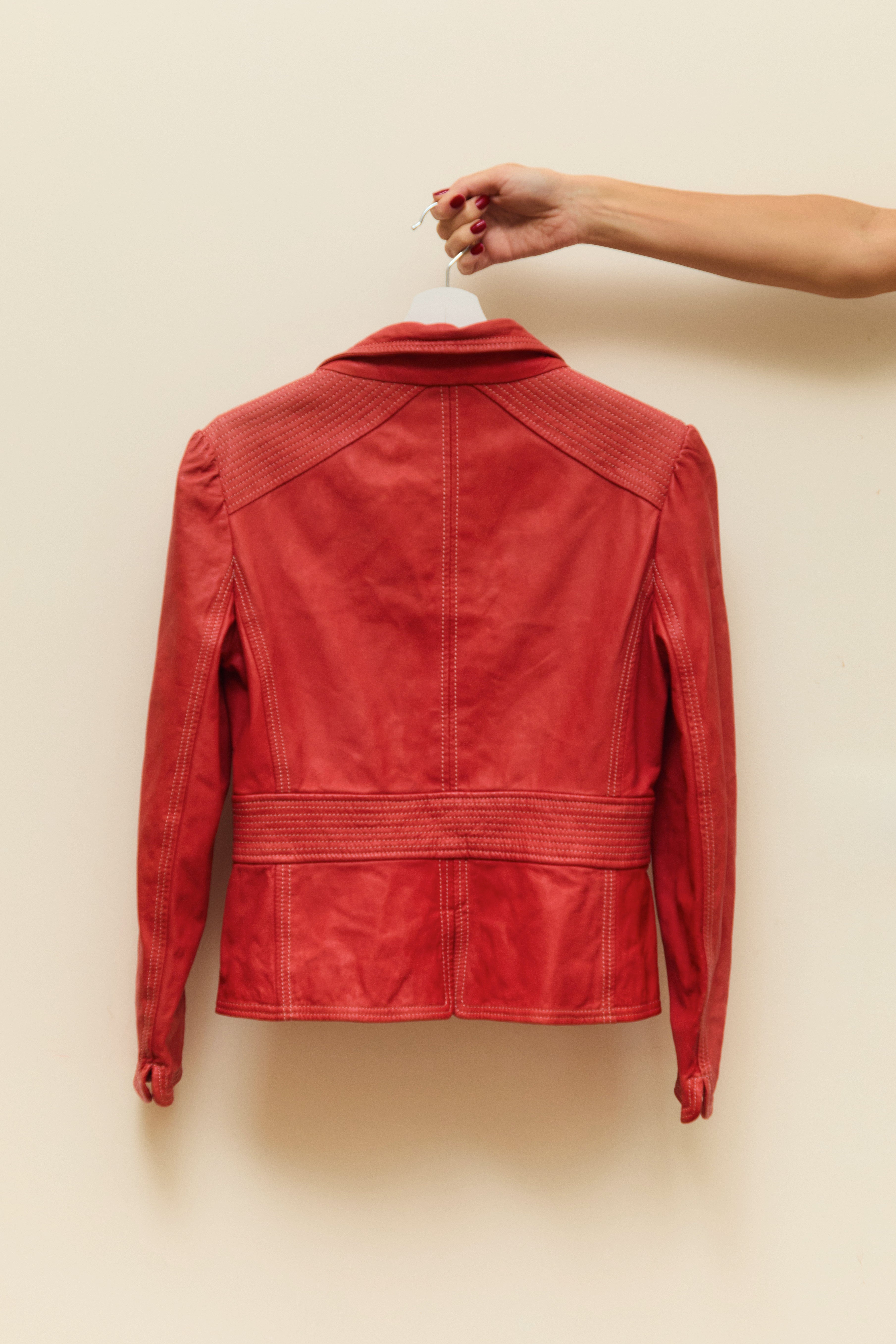 Leather blazer with flower