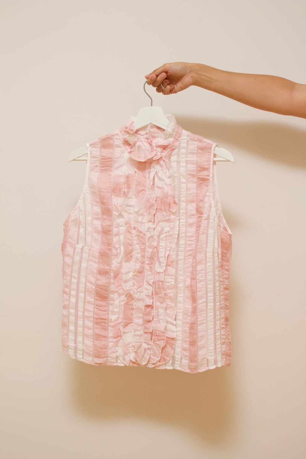 Pink ruffle collar shirt