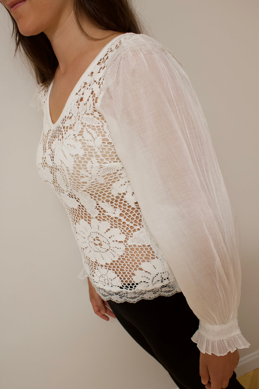 Crochet lace cotton blouse